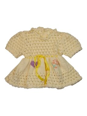 Handmade Knit Baby Toddler Dress Yellow Adjustable Waist Vintage Style 0-3T